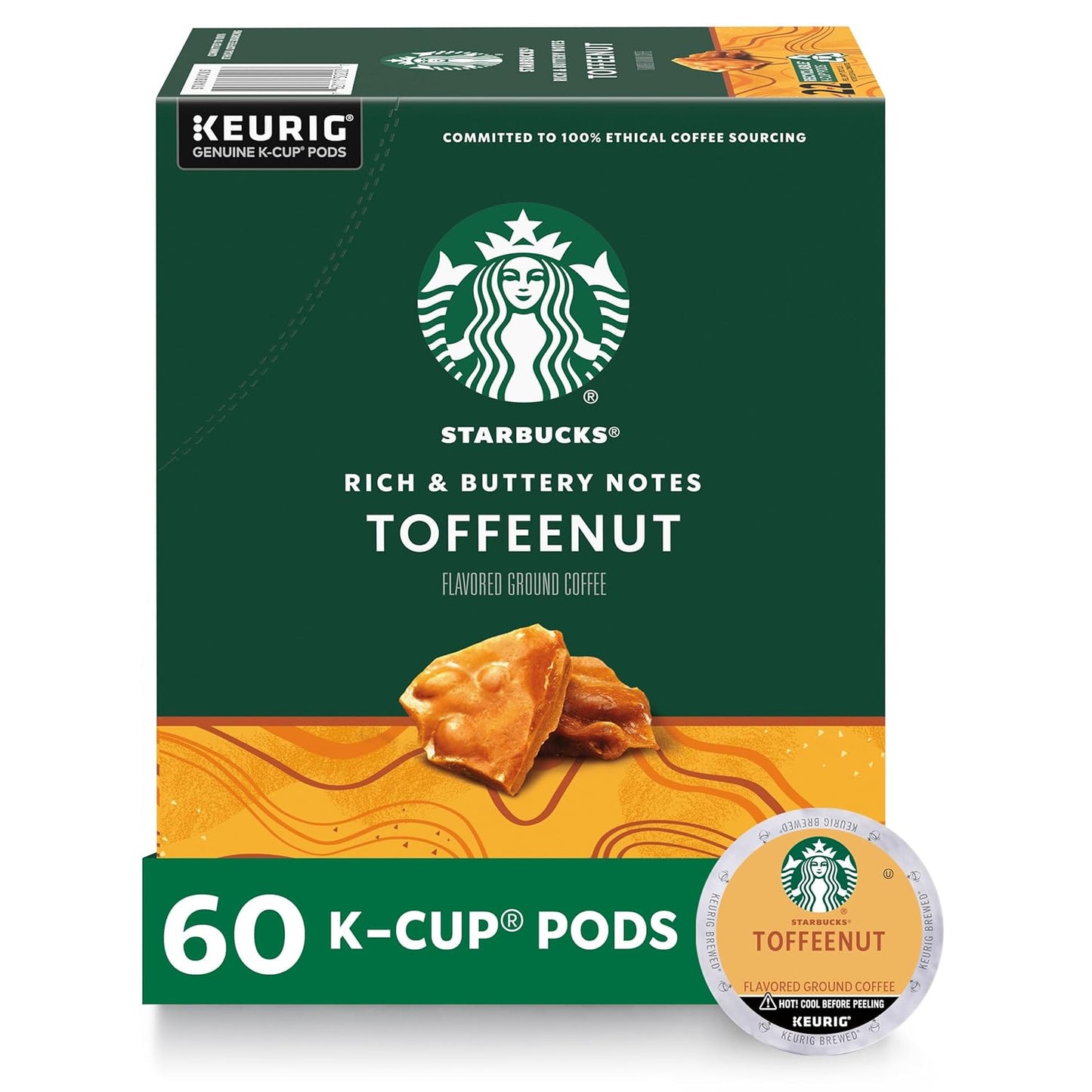 Starbucks Medium Roast K-Cup Coffee Pods — Toffeenut for Keurig Brewers — 10 Count (Pack of 6)