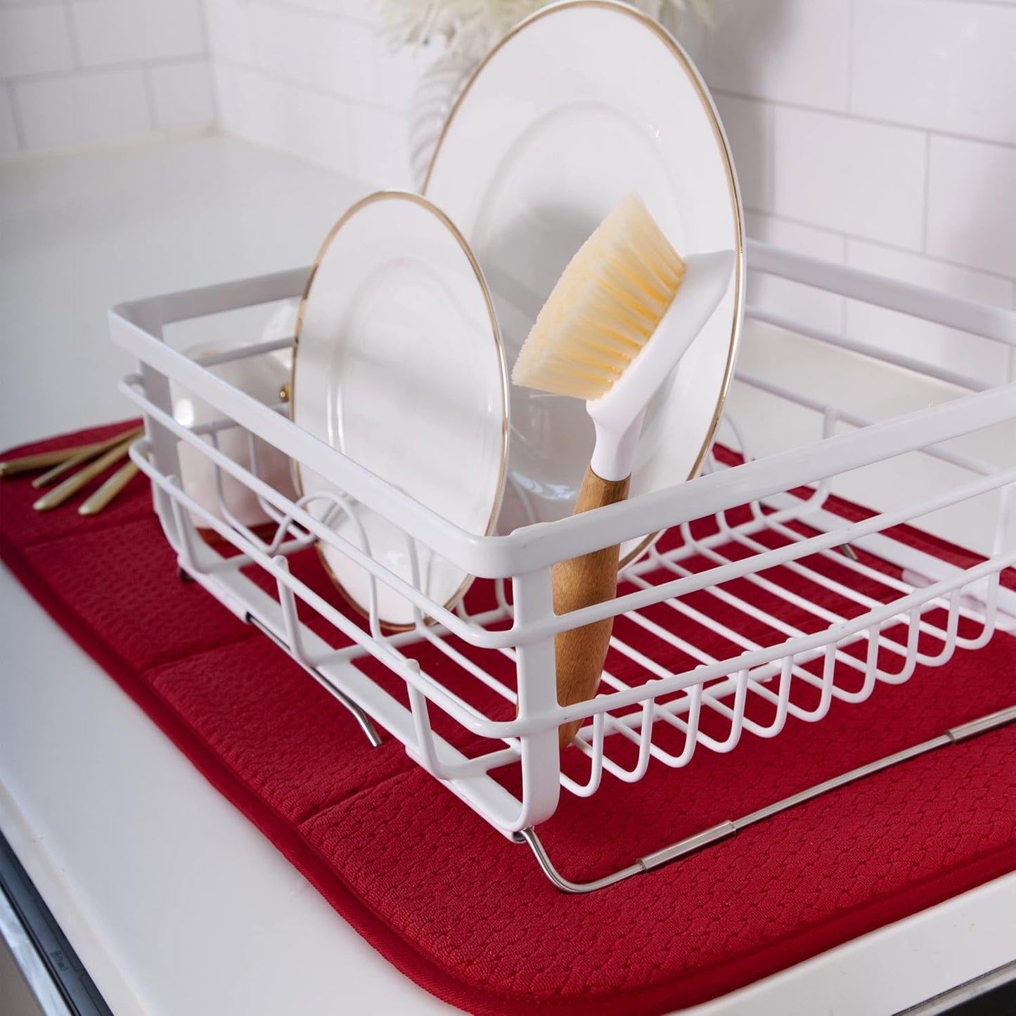 All-Clad Premium Reversible Dish Drying Mat for Kitchen: 16" x 28" Ultra-Absorbent, Long-Lasting, No Condensation, and Oversized for Large Pots and Pans - 1 Pack, Chili