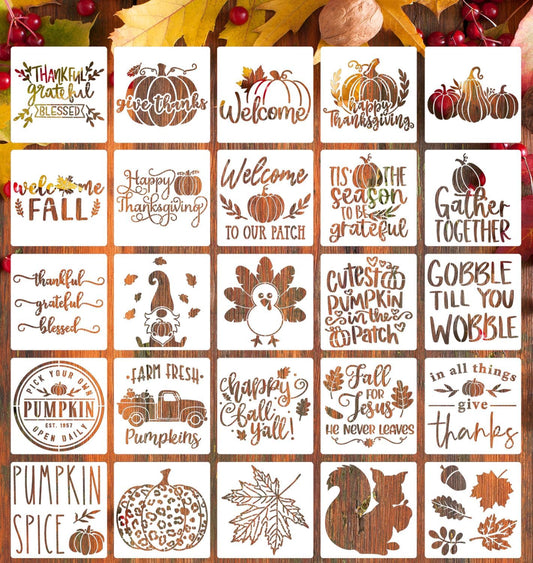 Fall Stencils for Painting 6” Pumpkin Stencils Autumn Leaf Stencil Happy Thanksgiving Templates for Wood Fabrics Crafts Decor