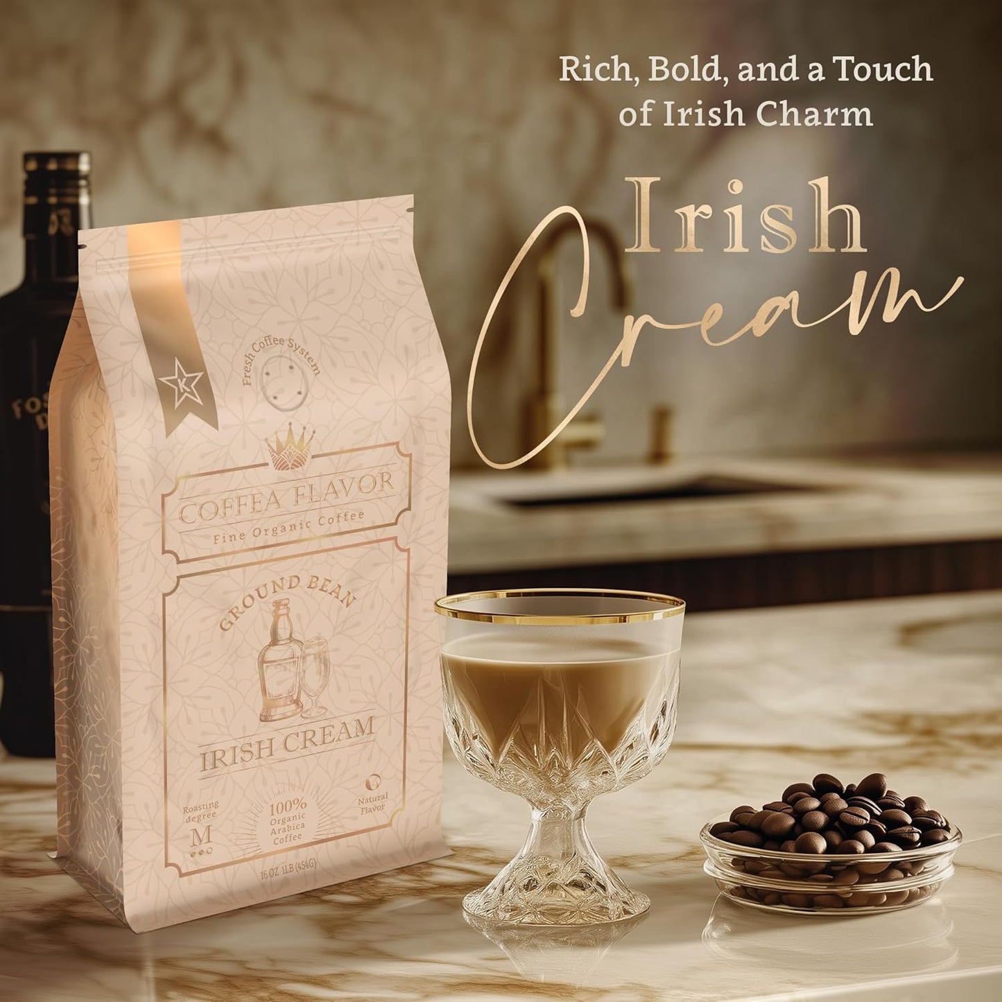 Irish Cream Flavored Ground Coffee – 100% Arabica, No Artificial Sweeteners, Organic, Naturally Flavored, Medium Roast, Single Origin – by Coffea Flavor