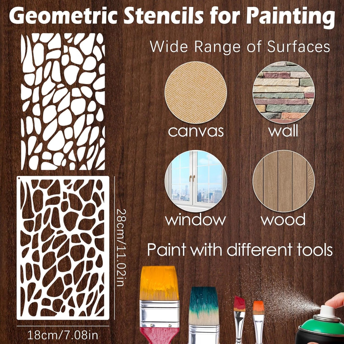 Yazhiji 8PCS Large Stencils for Geometric Painting, Reusable Geometric Painting Stencils Abstract Layering Stencil for Painting on Wood Canvas Furniture Floor Decor DIY Supplies