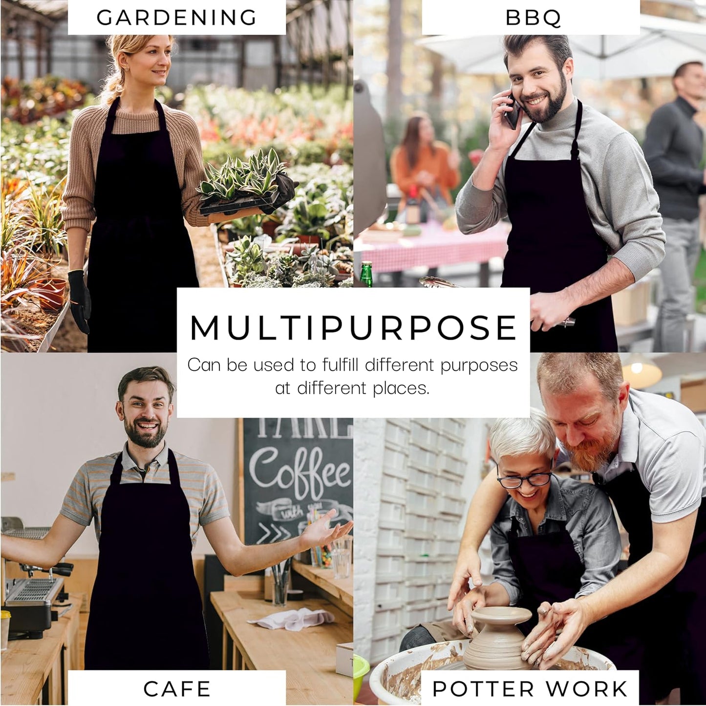 RAJRANG 100% Cotton Cooking Apron with 3 Pockets Kitchen Chef BBQ Adjustable Bib Aprons for Women Men