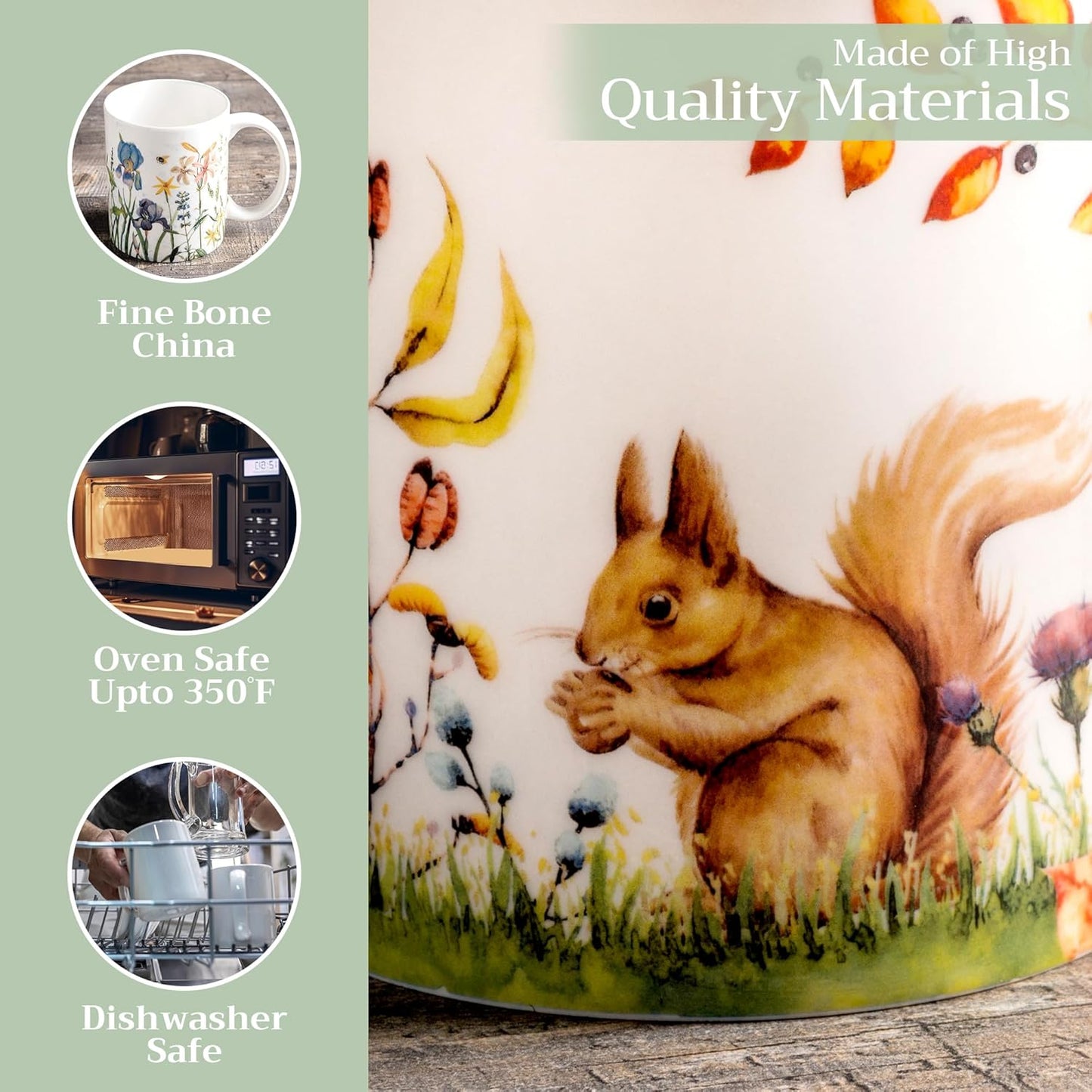 Maison d' Hermine Coffee Mug with Handles Fine Bone China Mugs Pack of One Tea Cups for Hot Beverages Cappuccino Latte Home Restaurant Office Perfect for Gift (Sous-Bois - Option 1, 15 Ounce)