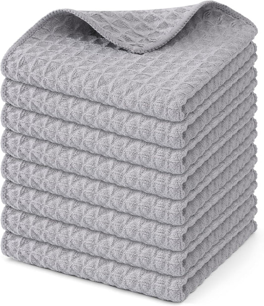 Homaxy Microfiber Waffle Weave Kitchen Dish Cloths, 12 x 12 Inch Ultra Absorbent and Solid Color Dish Towels for Kitchen Fast Drying Dishcloth for Washing Dishes, 8 Pack, Grey