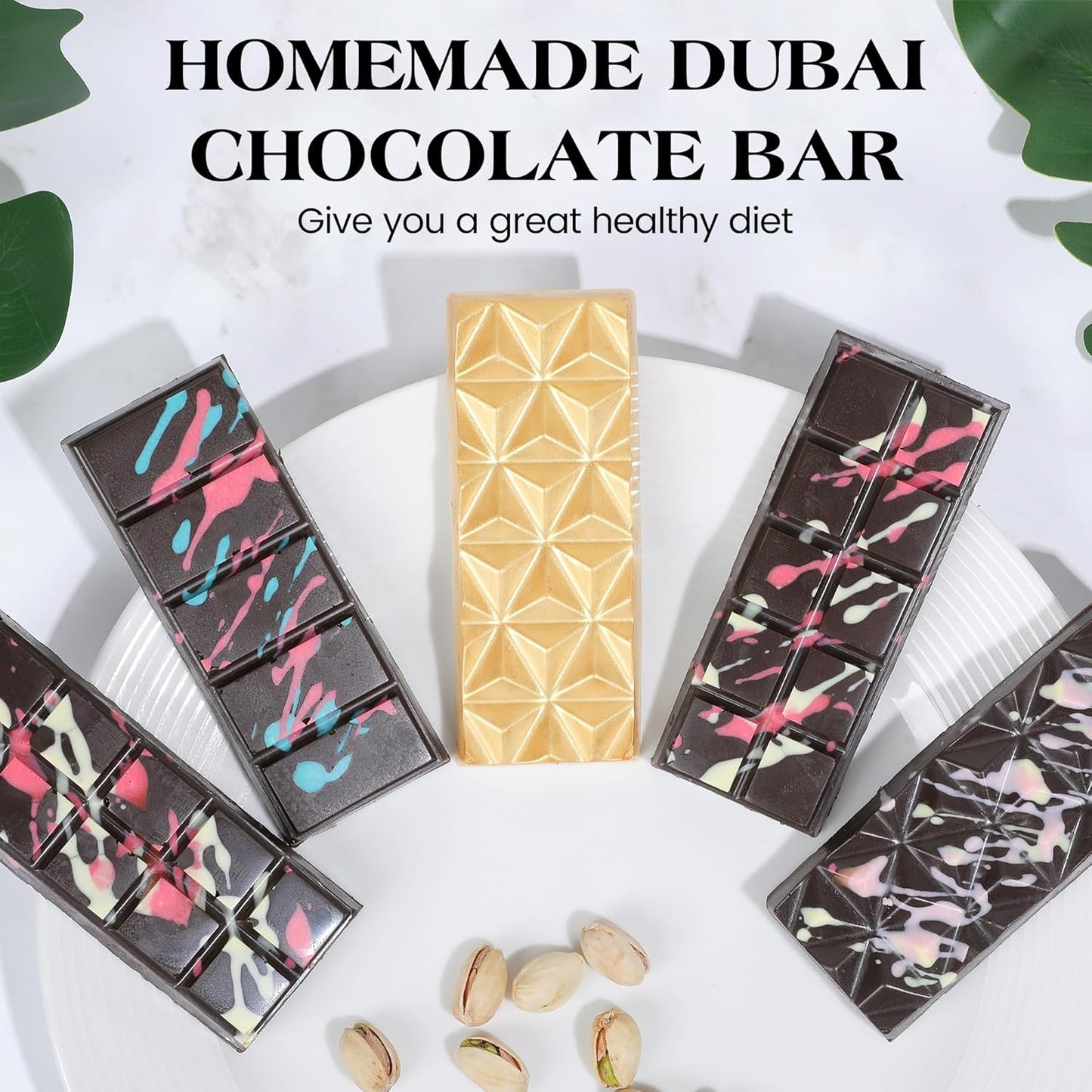 1 Pc Chocolate Bar Mold Deep Dubai Stuffed Silicone Molds for Filling Knafeh Pistachio Chocolate Bar and Wax Melts Rectangle Thick Candy Bar Molds Break Apart (Pyramid）