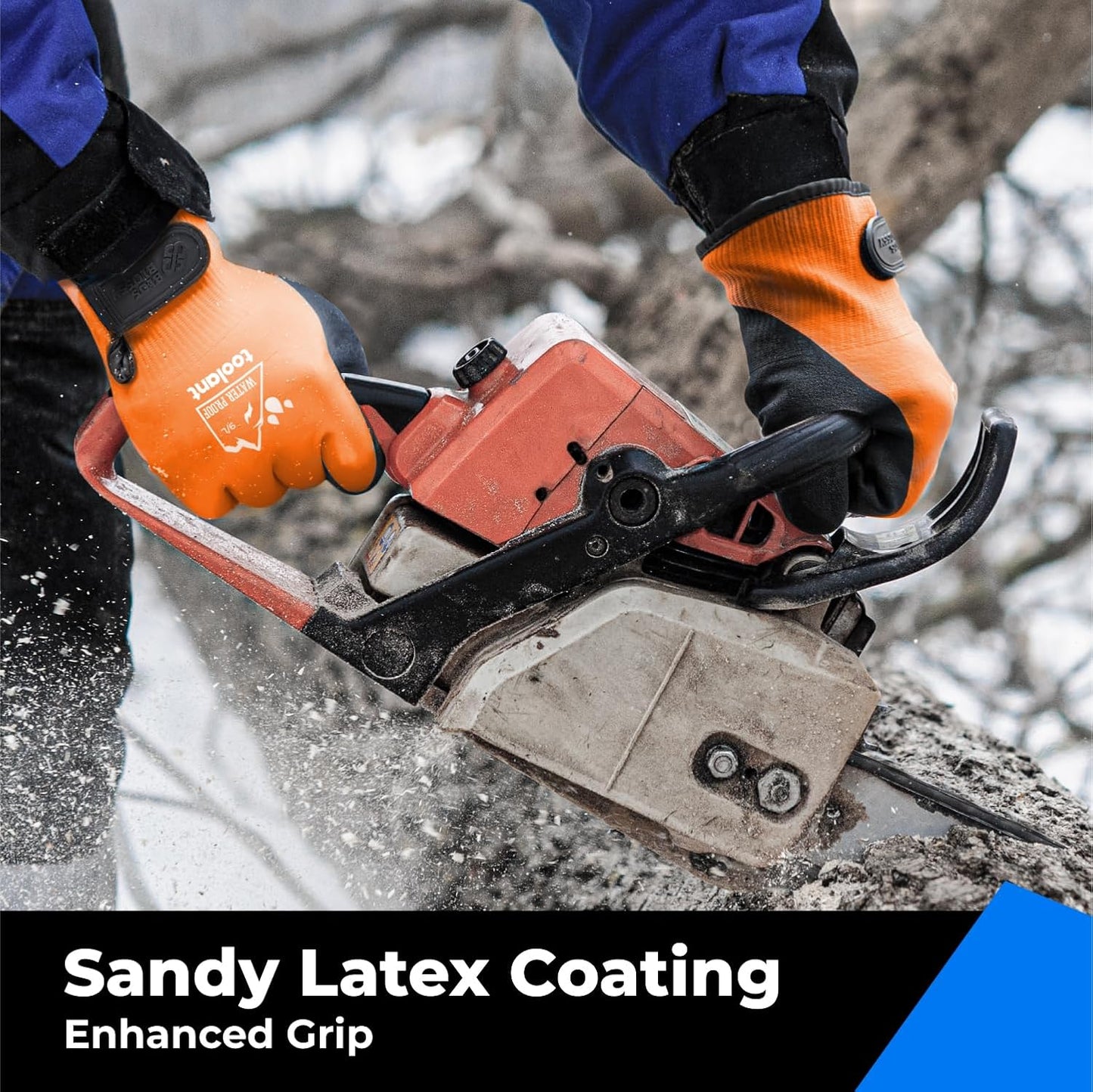 toolant 100% Waterproof Gloves Bulk for Cold Weather, 3 Pairs, Winter Work Gloves for Men Touchsreen, Warm Freezer Gloves, Thermal Insulated, With Grip, Orange, Lagre