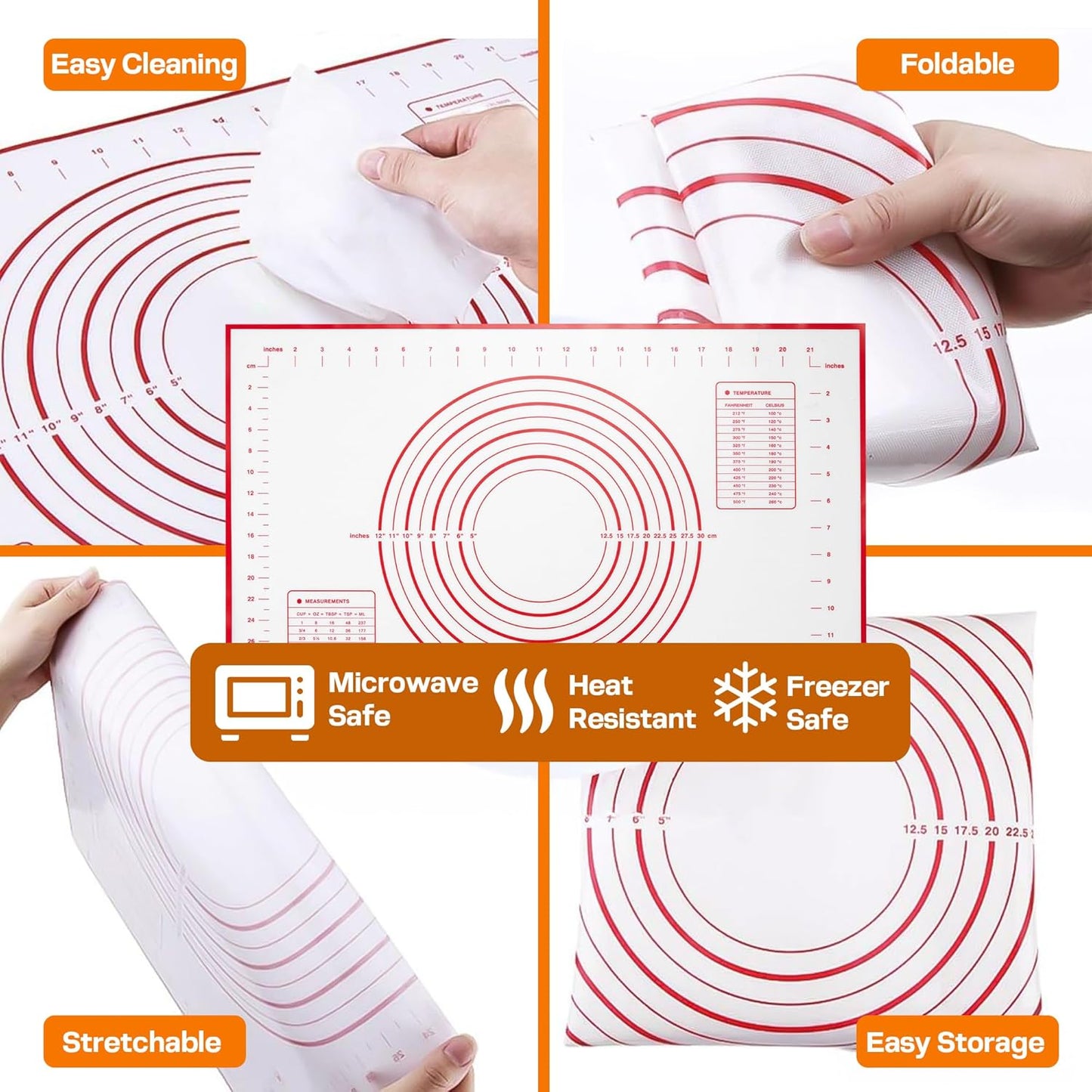 Adjustable Stainless Steel Rolling Pin with 4 Dough Thickness Rings & Non-Stick Red Pastry Mat – 17" Professional Tool for Baking Pizza, Pasta, Cookies & Pie Crusts