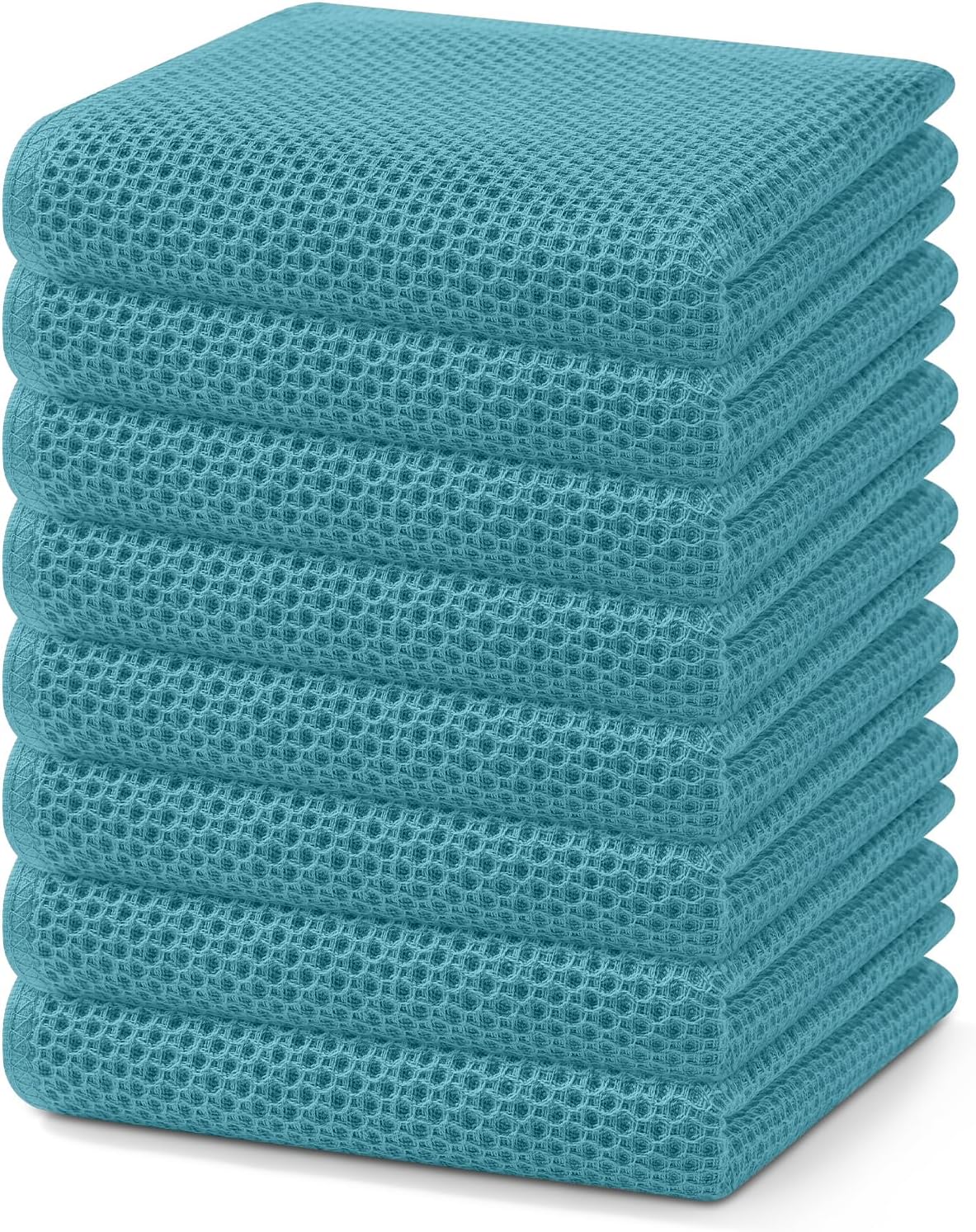 Homaxy 100% Cotton Waffle Weave Kitchen Dish Towels, Ultra Soft Absorbent Quick Drying Cleaning Towel, 13 x 28 Inches, 8-Pack, Lake Blue