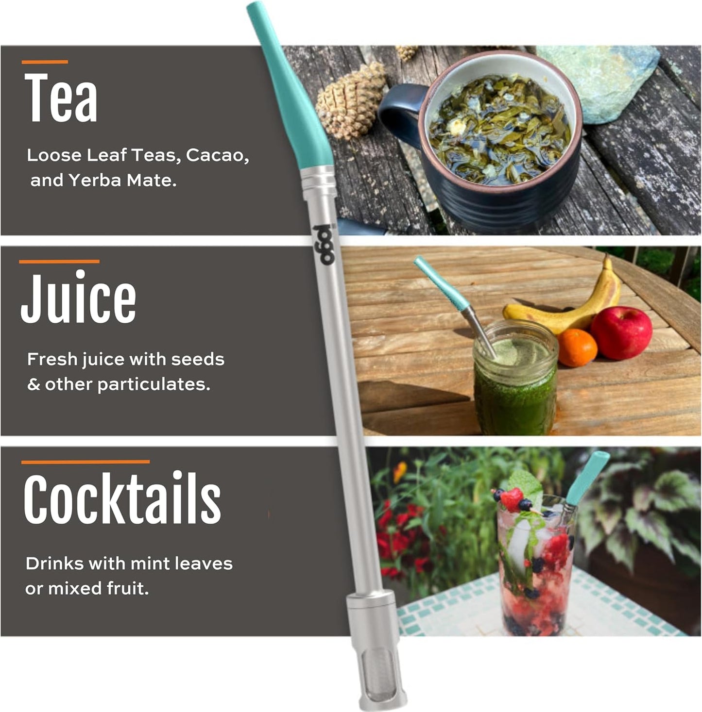 JoGo - The Original Coffee and Tea Brewing Straw - Portable Coffee Maker - Stainless Steel Single Serve Strainer - Filter Function for Hot & Cold Brew - Yerba Mate Straw for Loose Leaf Teas & Coffee
