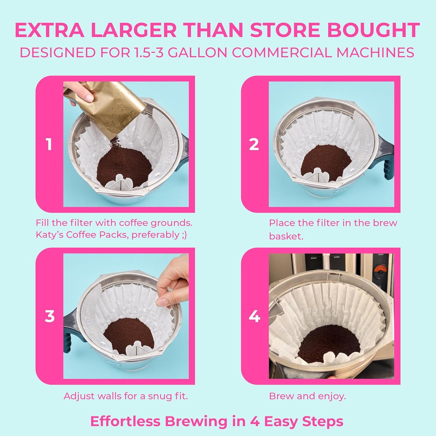 Katy’s Extra Large Coffee Filters | 1.5 to 3 Gallon Premium Commercial Coffee & Tea Filters for Restaurants, Cafés & More | 12.5” x 4.5” Inch Size | No Overflow, No Tearing | 250-Count Bulk Pack