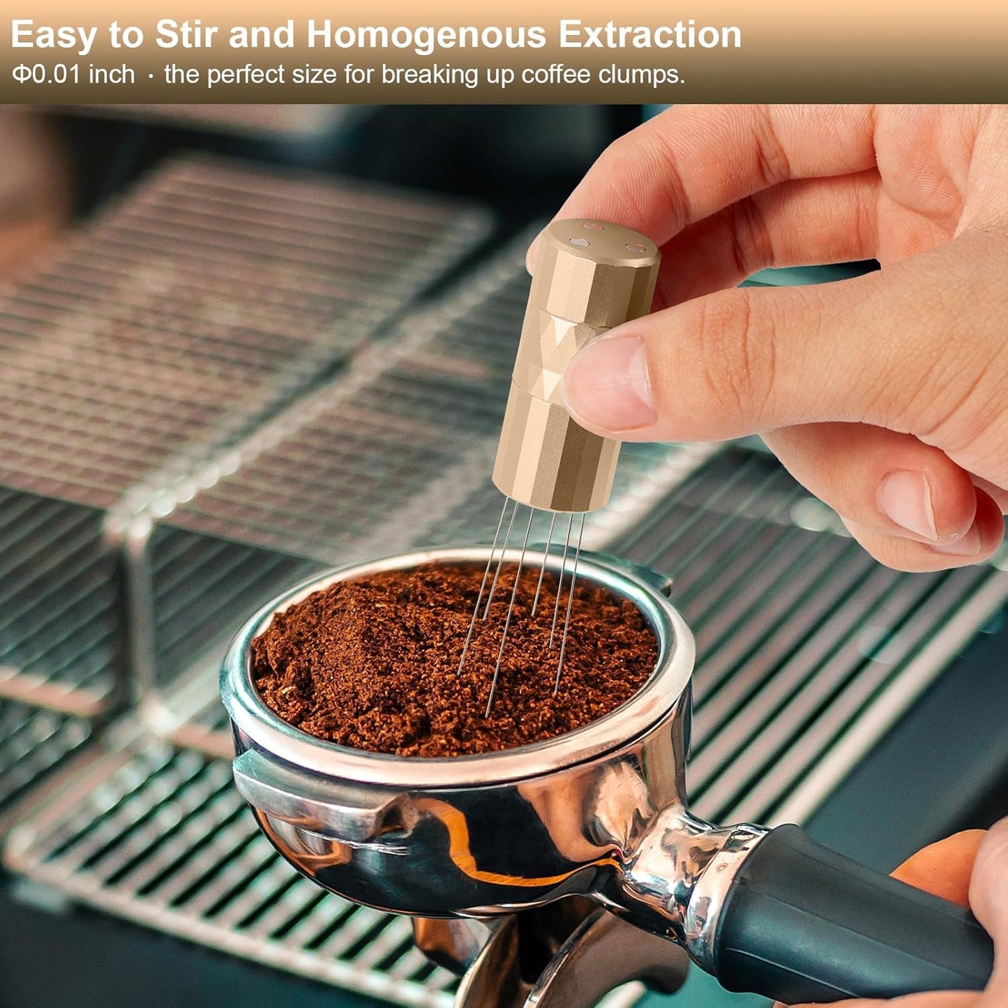 WDT Tool Espresso Distribution Tool, Coffee Distribution Tool with Magnetic Stand, Espresso Accessories with 6 Extra Φ0.25mm Stainless Steel Needles for Barista (Rich Gold, Φ0.25mm)