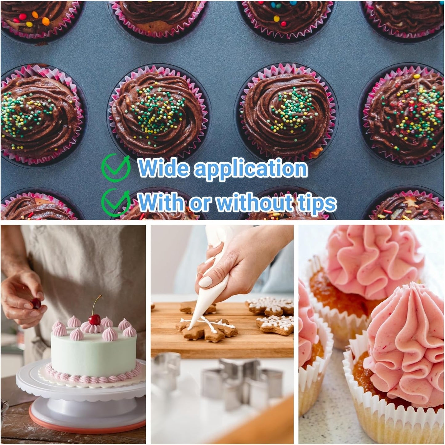 24 Inch Extra Large Piping Bags 200 Pack - Disposable Pastry Bags - Thick Anti-Burst Pastry Icing Frosting Piping Bags For Decorating Cupcakes Cakes Cookies (Large 24 Inch-200 Pack)