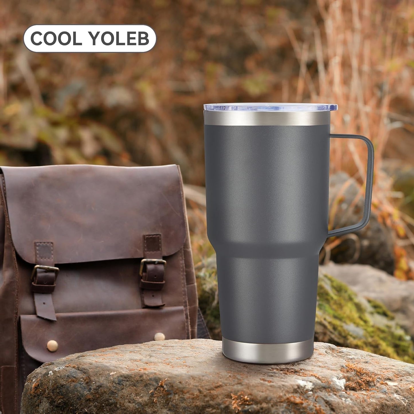 30 oz Tumbler with Handle and Lid, Stainless Steel Tumblers Bulk Double Wall Vacuum Insulated Travel Mug Leak Proof Cup Keep Drinks Cold and Hot Grey, 4 Pack