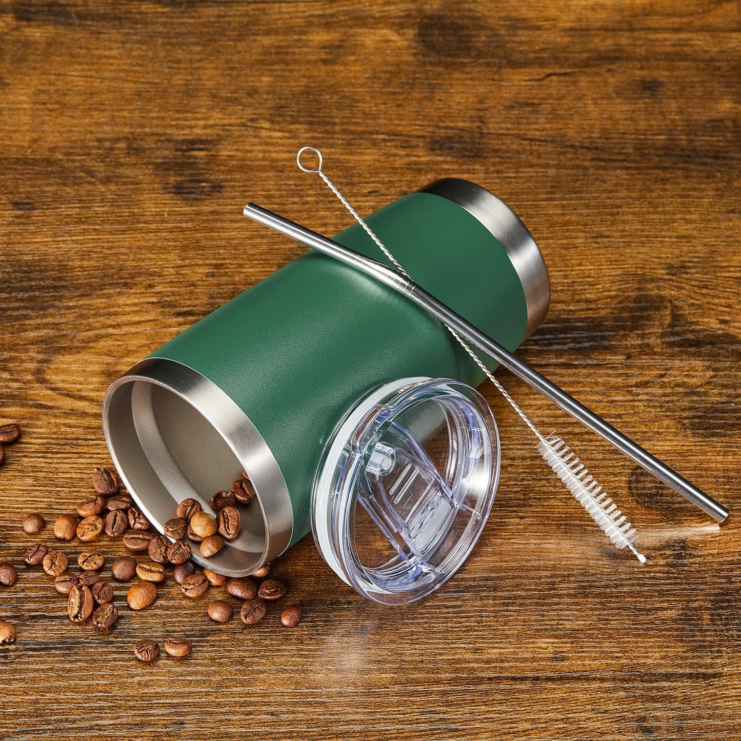 COMOOO 20oz Double Wall Vacuum Insulated Travel Mug Bulk Stainless Steel Tumbler with Lid and Straw Durable Powder Coated Insulated Coffee Cup for Cold & Hot Drinks Green 12 pack