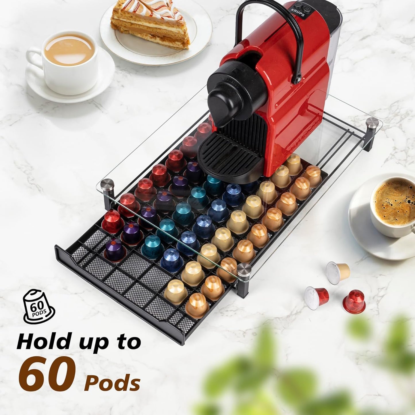 RECAPS Coffee Pod Holder Storage Small Pod Drawer Pods Holder Compatible with Nespresso Original Line Coffee Pods Kitchen Organizer Holds 60 Pods （NOT Compatible with Vertuoline）