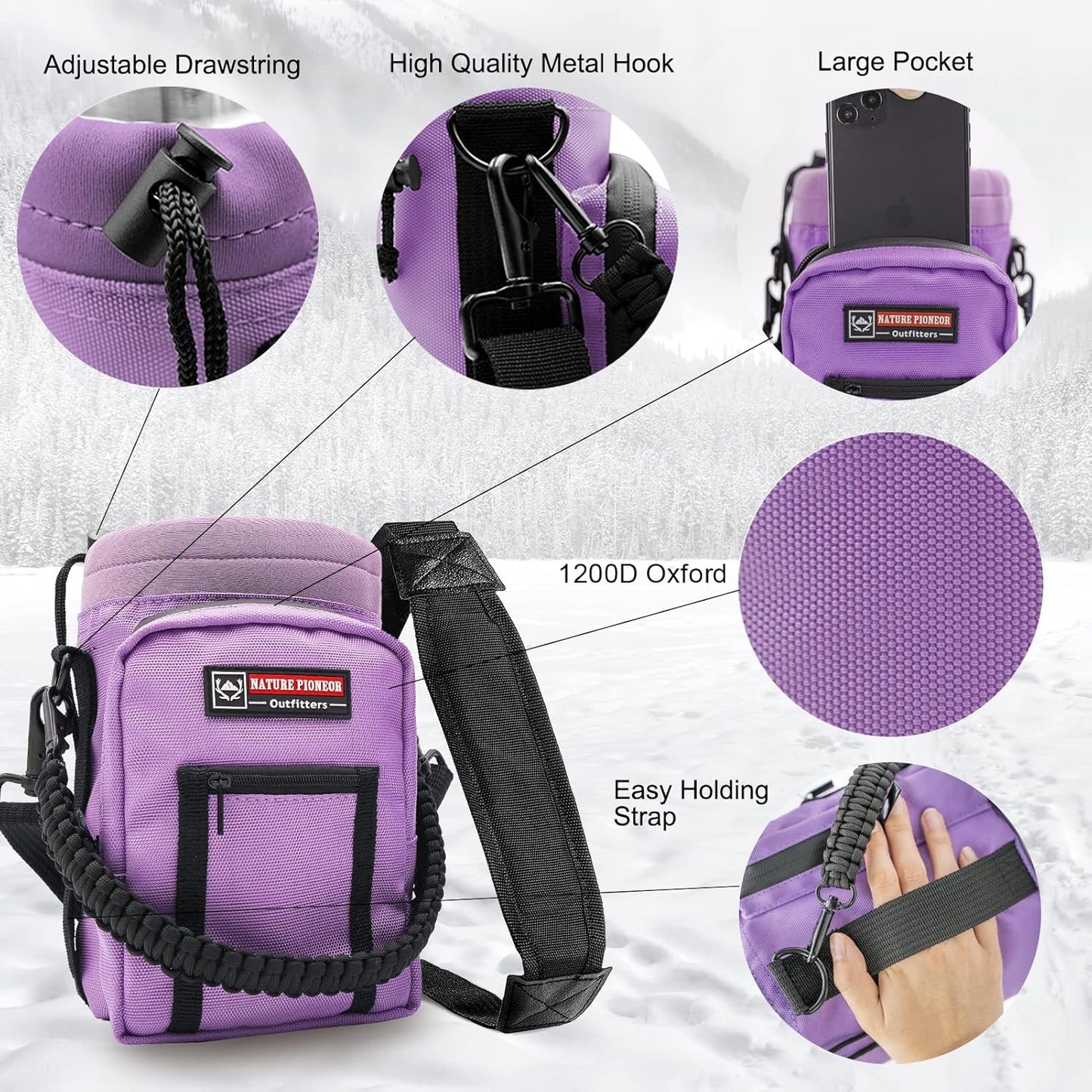 NATURE PIONEOR Insulated Water Bottles with Straw - 64oz Stainless Steel Vacuum Bottle with Holder/Carrier/Sleeve - Reusable 18/8 Food Grade Half Gallon Water Jug