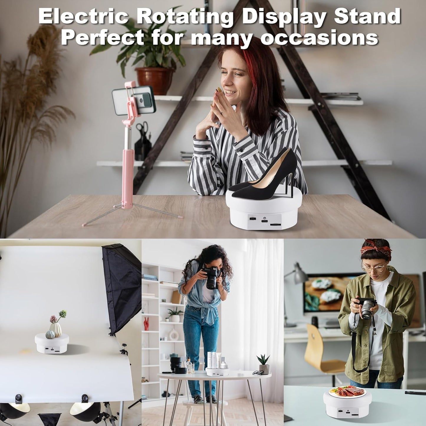 Rotating Display Stand 4.72'' Turntable Stand Black&White Spinning Stand for Product Shows