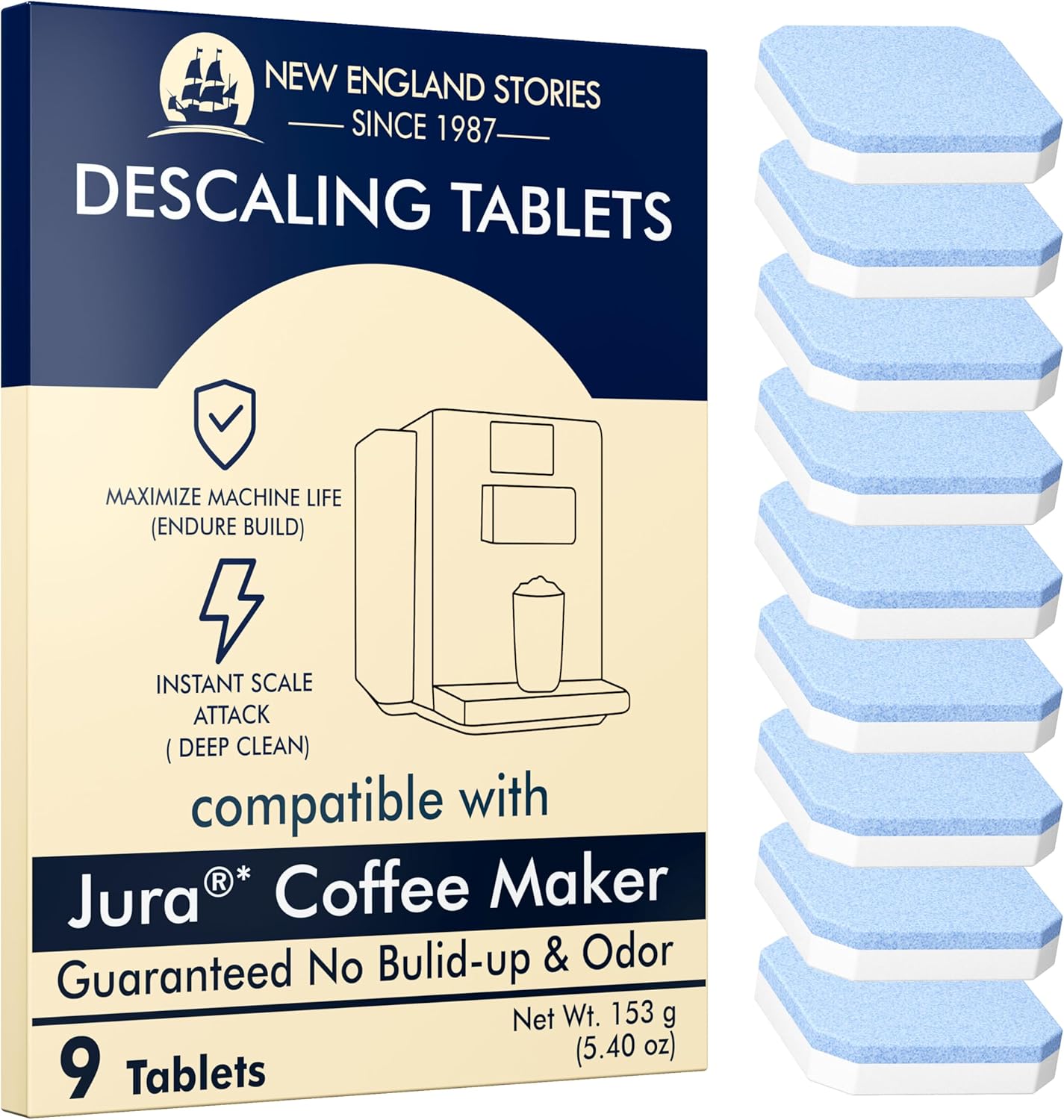 Jura Compatible Descaling Tablets (9-Pack) - Powerful Limescale & Calcium Remover for Coffee Machines | Prevents Clogs, Protects Internal Parts & Boosts Brewing Performance | Restores Original Taste