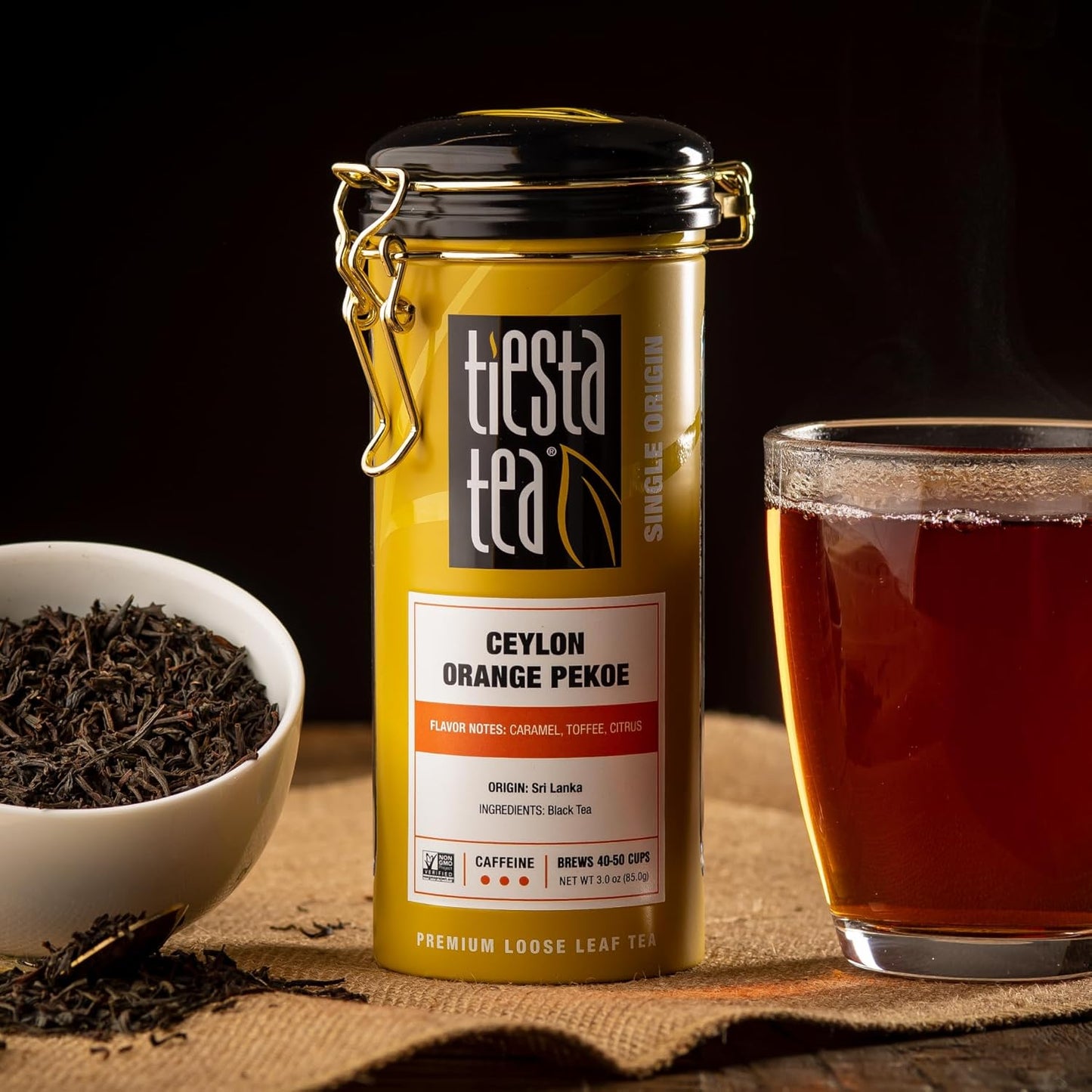 Tiesta Tea - Ceylon Orange Pekoe Black Tea, Loose Leaf, Single Origin Premium Black from Sri Lanka, Pure Unblended High Caffeinated, Hot or Iced Brew & Up to 50 Cups, 3oz Refillable Tin