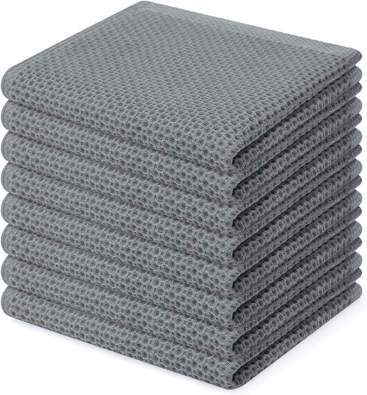 Homaxy 100% Cotton Waffle Weave Kitchen Dish Cloths, Ultra Soft Absorbent Quick Drying Dish Towels, 12 x 12 Inches, 8-Pack, Grey