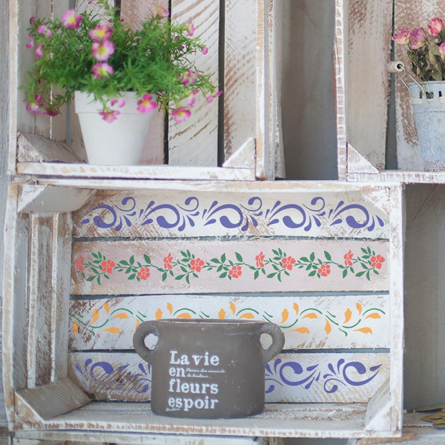 NAKLEO Painting Stencil for Crafts A3 11.8” x 16.5”, Border Flower Plant Pattern, Reusable Plastic DIY & Scrapbooking Drawing Template, Decoupage Art Home Decor, Wall Wood Fabric Furniture