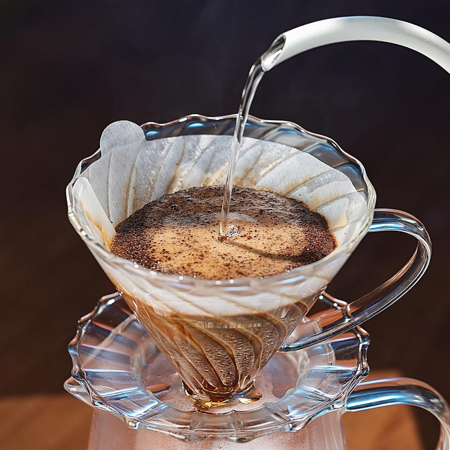Bincoo Pour Over Coffee Maker Set, 16oz Drip Coffee Maker, Included Borosilicate Glass Coffee Carafer and Coffee Dripper & Size 02 50 Pcs Paper Filter (16oz-Clear)