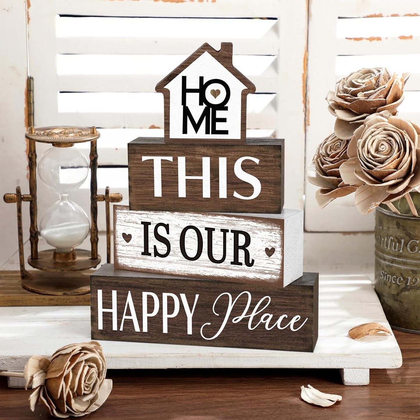 Farmhouse Wooden Tabletop Decor Rustic There's No Place Like Home Table Centerpiece Home Wood Blocks Sign Gifts Farmhouse Tiered Tray Decor for Kitchen Table Shelf Desk Mantel Decoration
