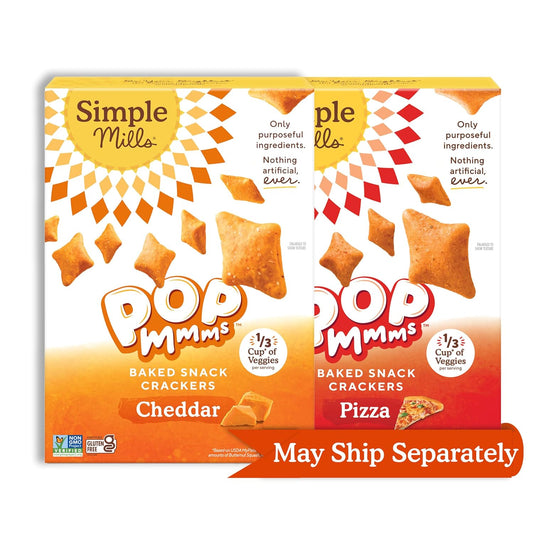 Simple Mills Pop Mmms Cheddar Baked Snack Crackers and Pop Mmms Pizza Baked Snack Crackers (Pack of 2)