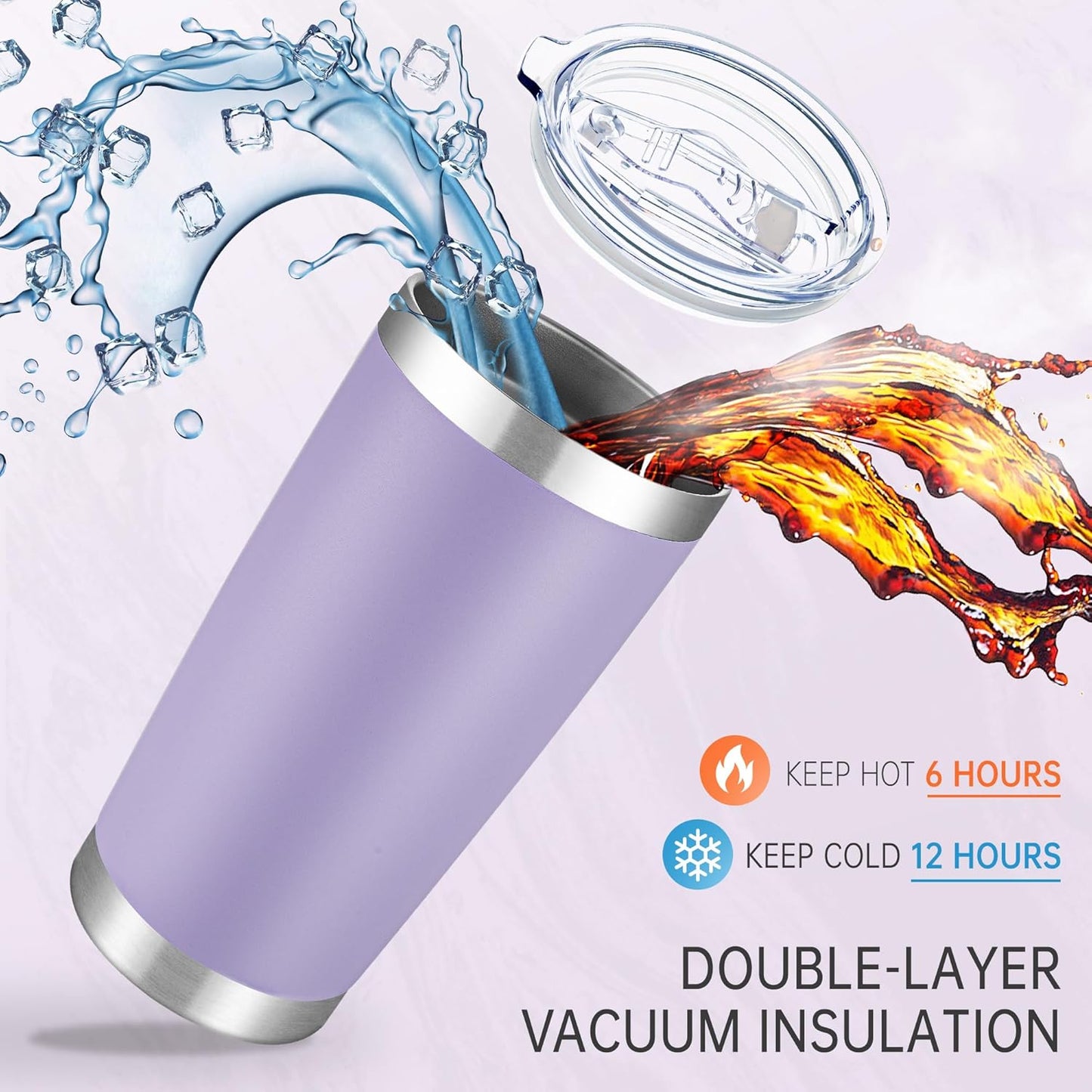 20 oz Tumbler Stainless Steel Tumblers with Lid Double Wall Vacuum Insulated Coffee Mug 20oz Powder Coated Cup for Hot and Cold Drinks, Purple, 1 pack