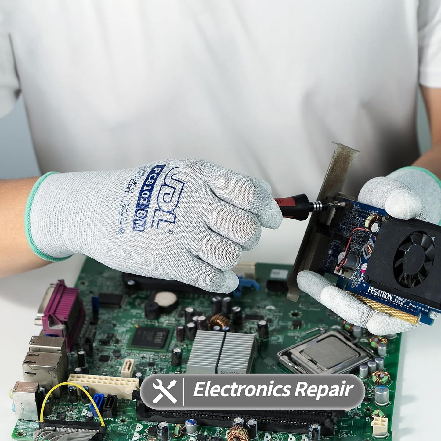 JDL ESD Work Gloves, Anti-Static Gloves for PC Building, 36 pairs, Computer Installation & Repair, High Resistance Carbon Fiber Gloves, Large