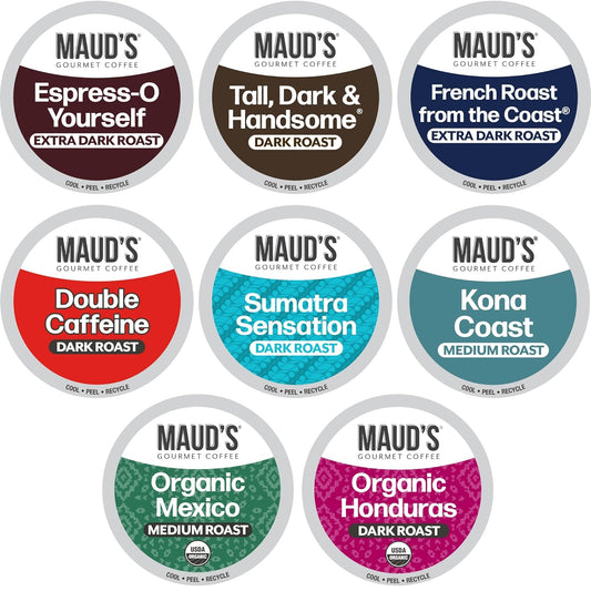 Maud's Bold Dark Roast Coffee Pods Variety Pack, 40 ct, 8 Assorted Dark Roast Flavors in Recyclable Single Serve Pods – 100% Arabica Coffee, Compatible with Keurig K Cups Maker
