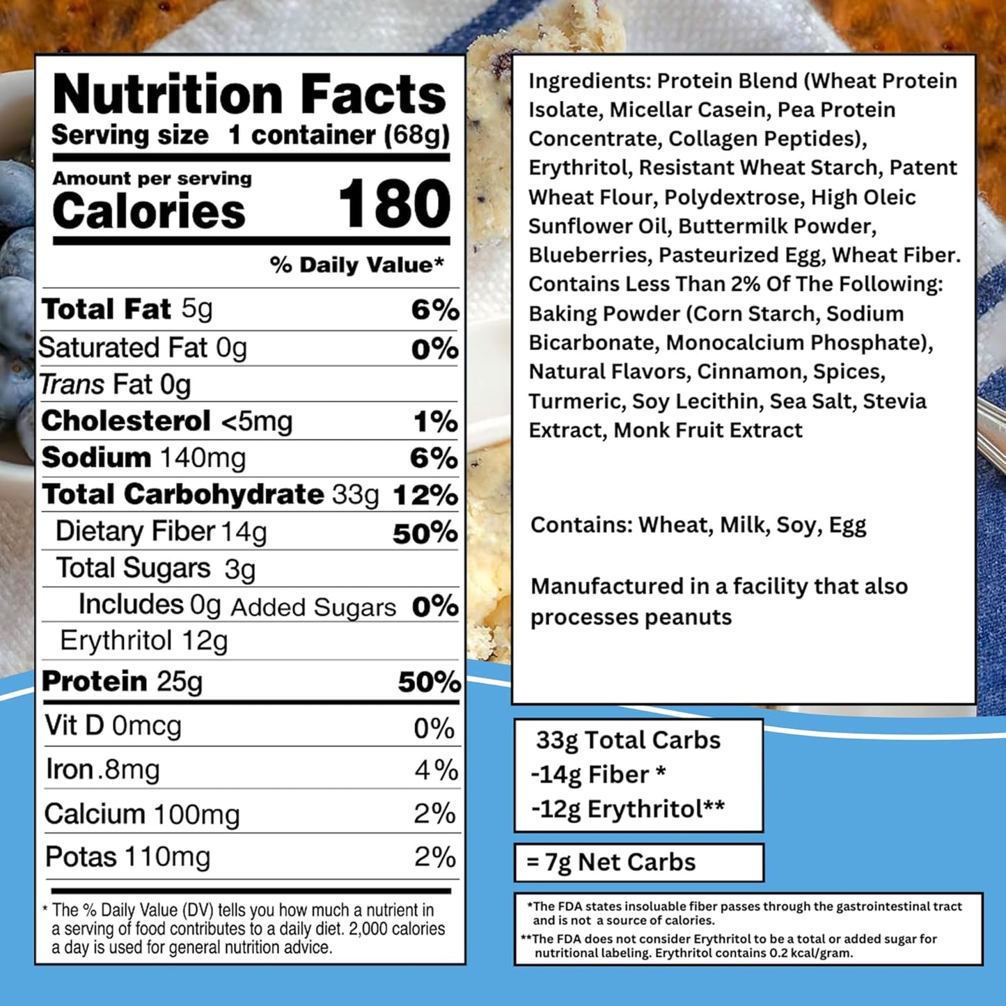 Bootylicious | High-Protein Muffin | 25g Protein, 7g Net Carbs, 2.32-2.75oz Cup, 12-Pack (Blueberry)