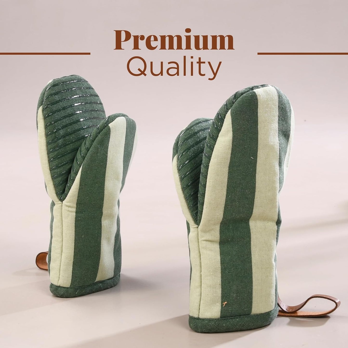 Folkulture Mini Oven Mitts Heat Resistant | (5.75 x9) Set of 2 Green Short Oven Mitts with Hanging Loop | 100% Cotton Oven Gloves | Kitchen Mittens, Matcha Small Silicone Oven Mits