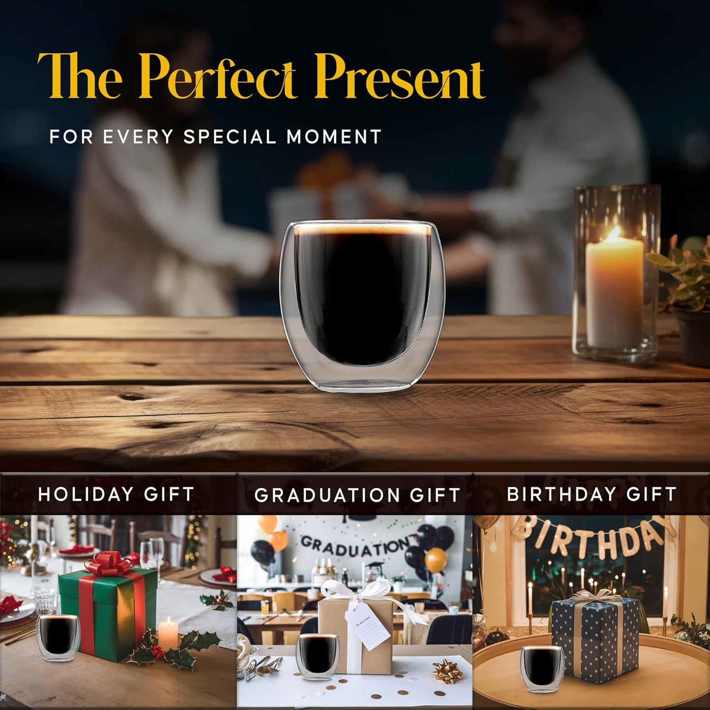 Kitchables Espresso Cups Set of 4, 2.7oz - Durable Double Walled Espresso Shot Glass - Expresso Shots Cup Compatible With Nespresso Machines - demitasse cups - Tasas De Café Expreso