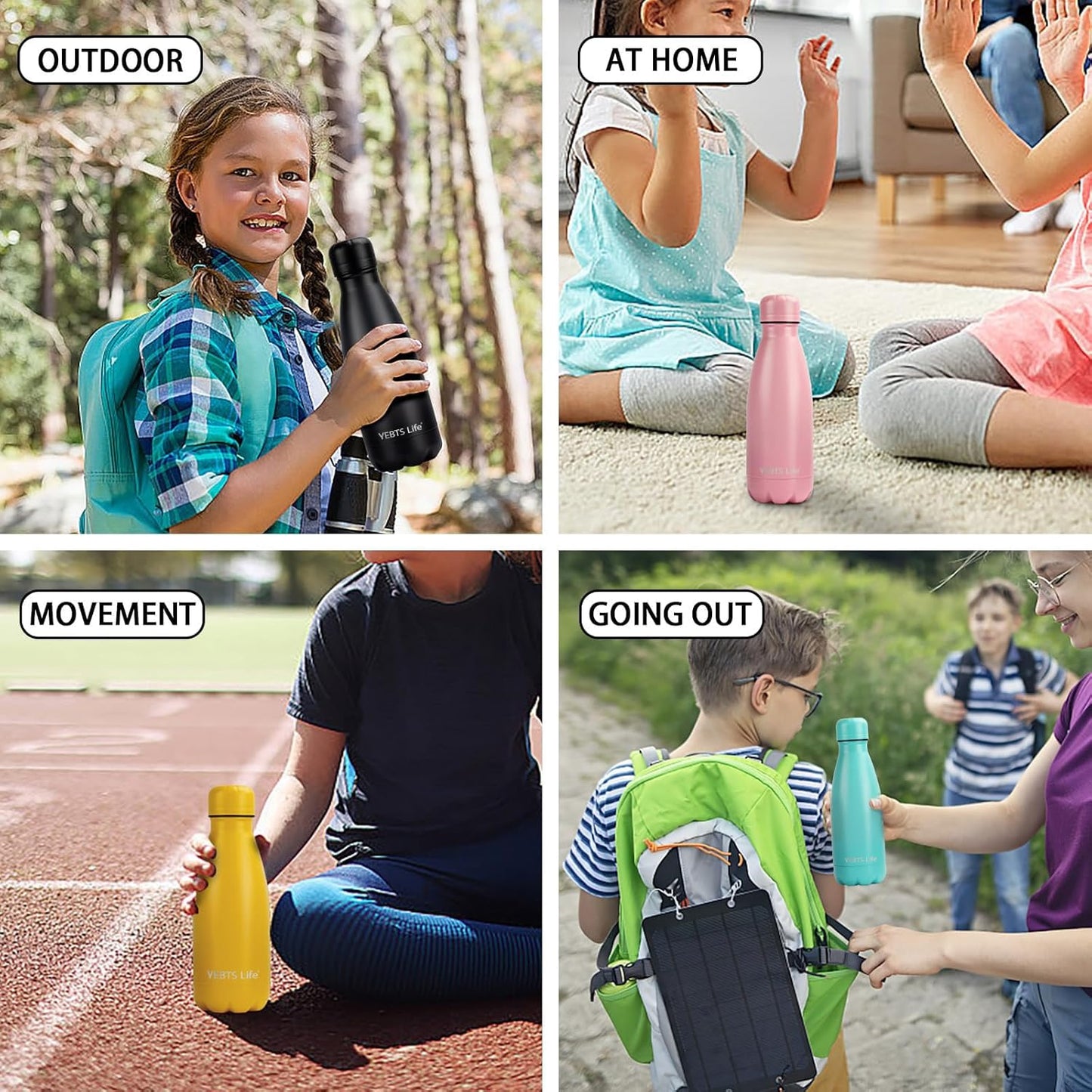 Insulated Water Bottle, 2 Pack-9oz Stainless Steel Water Bottles with straw lid, Metal Sports Water Bottles for Boys,Girls, Double Wall Vacuum BPA-Free Flask for School, Sports (Pink-Green)