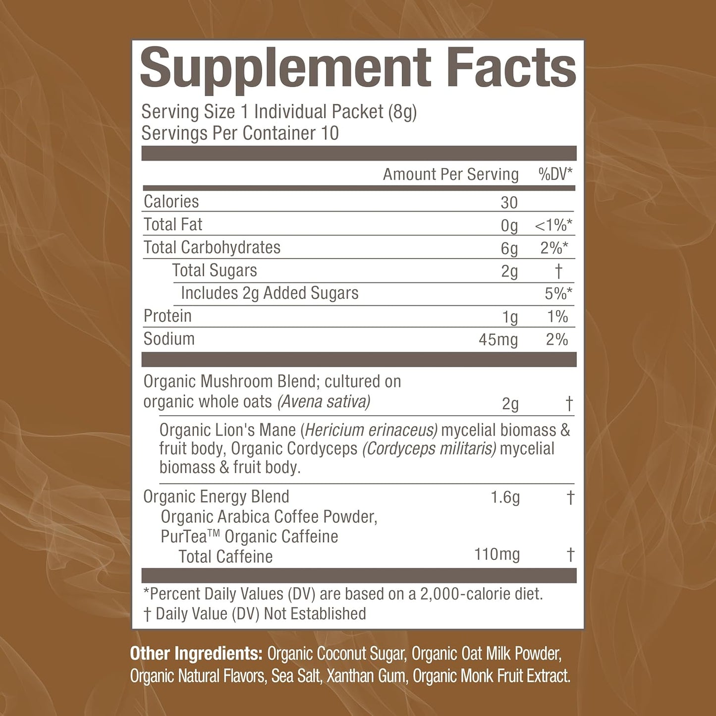 OM MUSHROOM SUPERFOOD Coffee Latte Blend Mushroom Powder, Single Serve, 10 Count, Lion's Mane, Cordyceps, Reishi, Chaga, Energy & Mental Clarity Support Supplement