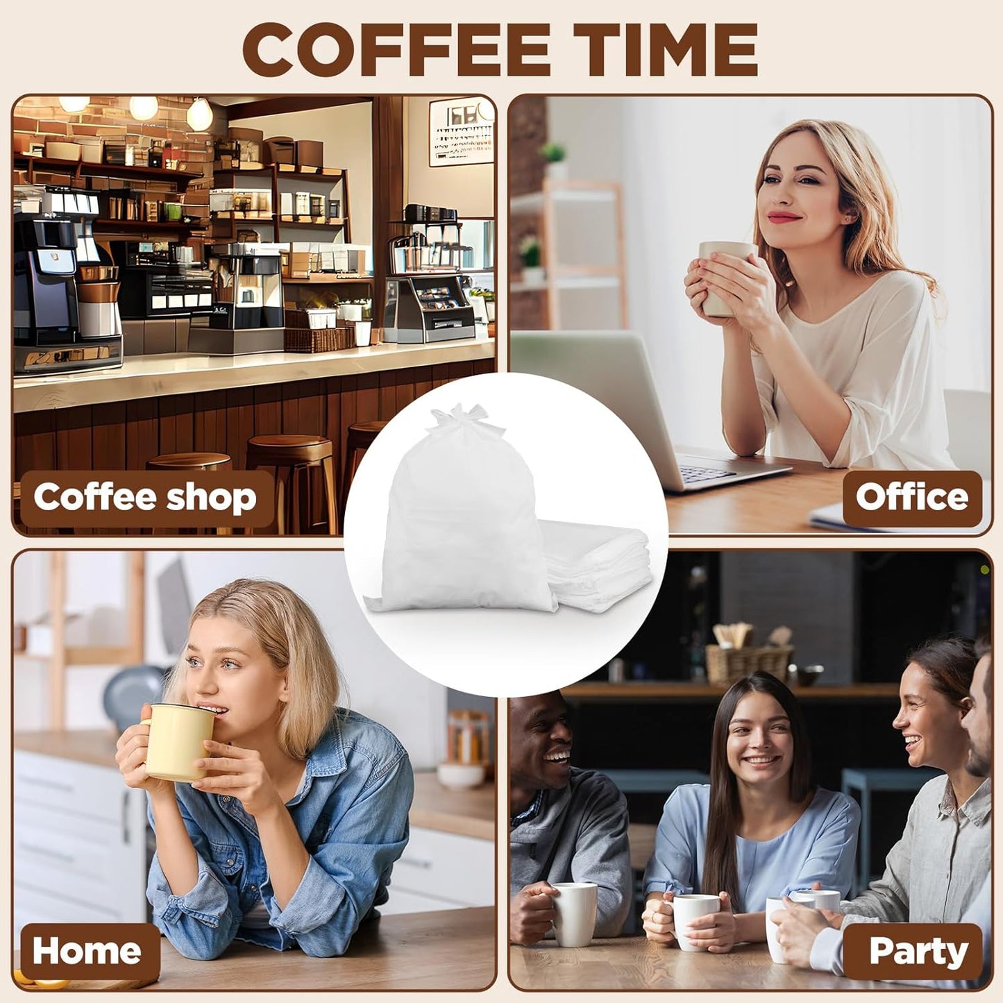 100 Pack 16" x 20" Commercial Cold Brew Coffee Filters – Disposable Non-Woven Fabric Filter Bags for 5-Gallon Buckets, Coffee Shops & Home Brewing