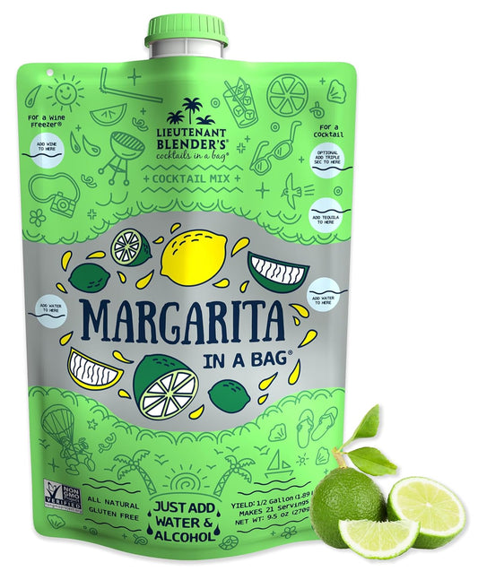 Lt. Blender's Margarita in a Bag - Margarita Mix - Each Bag Makes 1/2 Gallon of Frozen Margaritas – Non-GMO Cocktail Mix - No Margarita Machine Needed – Add Liquor, Wine or as a Mocktails (Pack of 1)