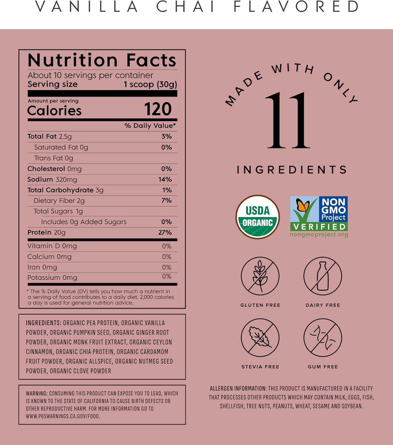 Truvani Vegan Pea Protein Powder | Vanilla Chai | 20g Organic Plant Based Protein | 10 Servings | Keto | Gluten & Dairy Free | Low Carb | No Added Sugar