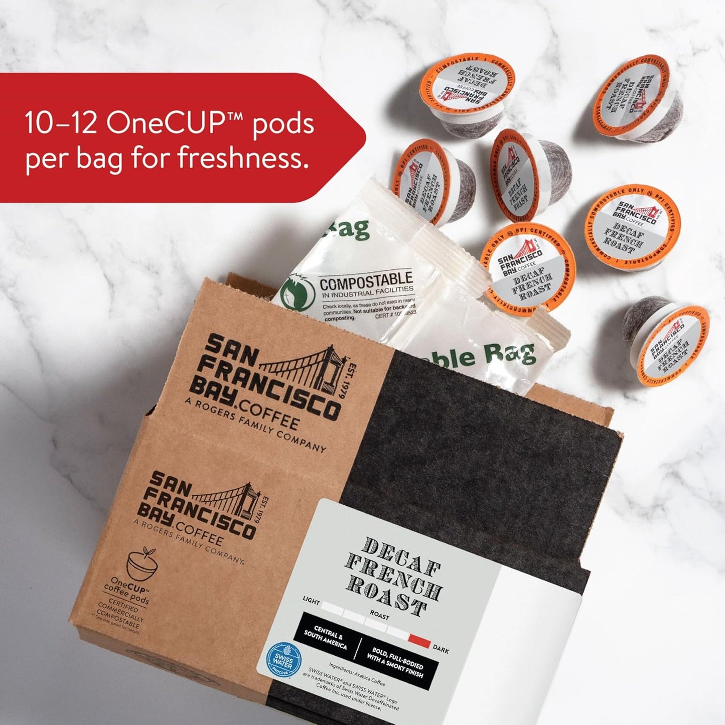 San Francisco Bay Compostable Coffee Pods - DECAF French Roast (120 Ct) K Cup Compatible including Keurig 2.0, Dark Roast, Swiss Water Processed