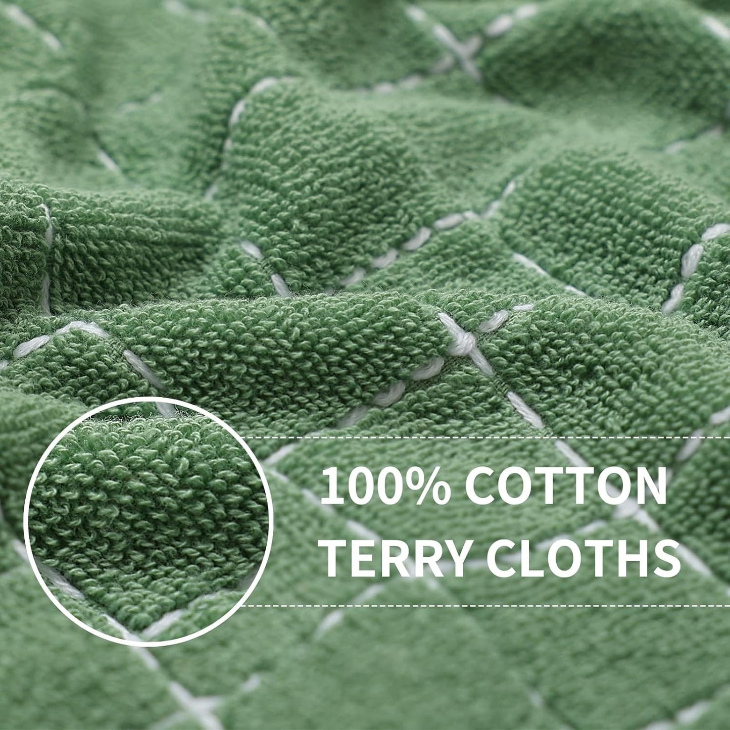 Homaxy 100% Cotton Terry Kitchen Towels(Grass Green, 13 x 28 inches), Checkered Designed, Soft and Super Absorbent Dish Towels, 8 Pack