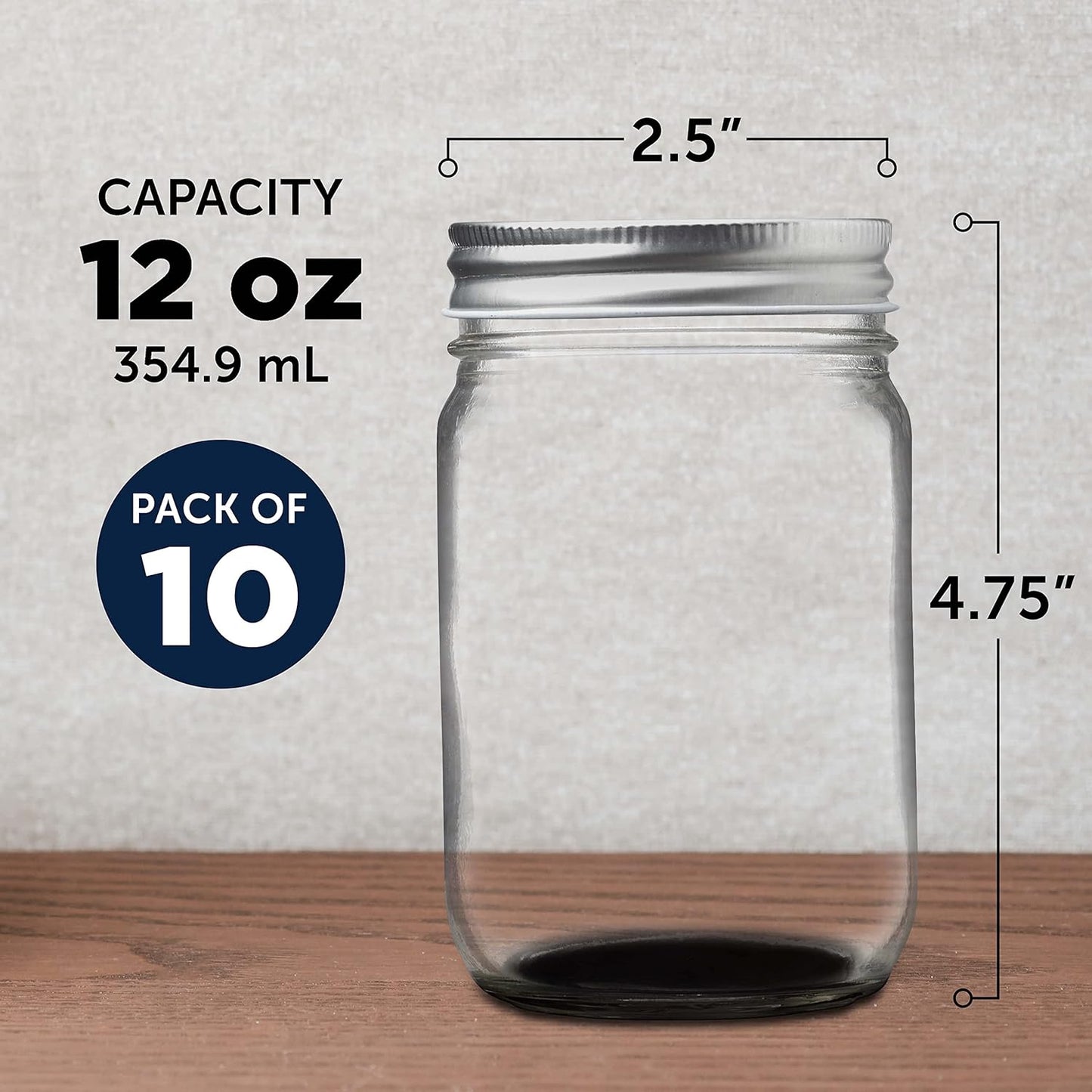 DISCOUNT PROMOS 10 Decorating Mason Jars Set, 12 oz. - Canning, Aluminum Lid - Black
