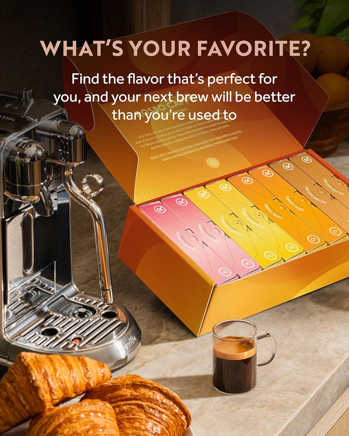 ROSSO CAFFÈ Espresso Coffee Pods for Nespresso Original Machines - 80 Capsules Flavored Pack, 4 Rich and Balanced Flavors (Chocolate, Vanilla, Crème Caramel, Hazelnut) - Made in Italy