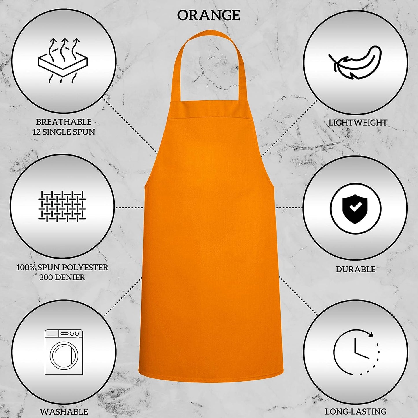 GREEN LIFESTYLE 12 Pack Professional Chef Apron – Grilling Aprons for Men, Waterproof Cooking Apron for BBQ, Work or Restaurant Use, Kitchen Aprons for Women – Orange, No Pockets