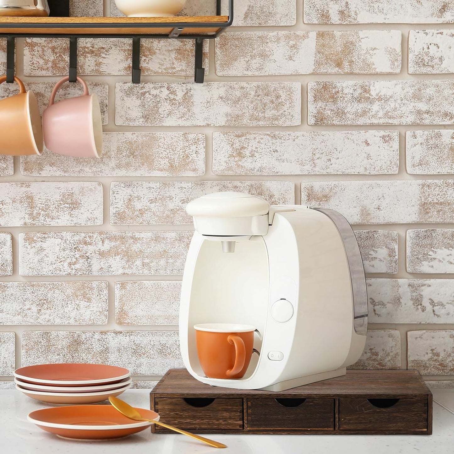 Suzile Coffee Pods Storage Holder Cabinet Vintage Countertop Storage Drawers Wooden Cup Organizer Under Brewe for Home Office Accessories(3 Drawer)