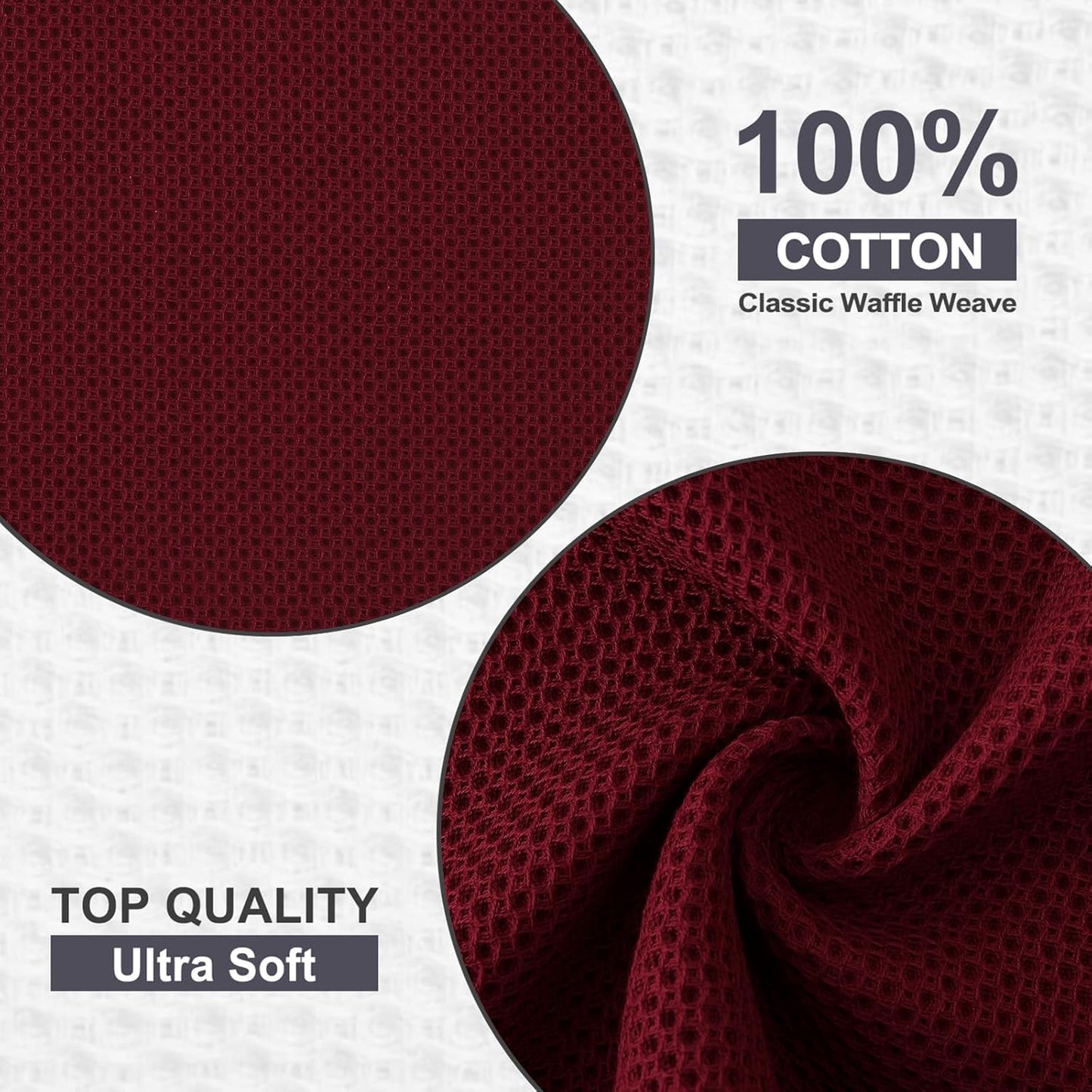 Kitinjoy 100% Cotton Kitchen Dish Cloths, 6 Pack Waffle Weave Ultra Soft Absorbent Dish Towels for Drying Dishes Quick Drying Kitchen Towels Dish Rags, 12 X 12 Inches, Burgundy