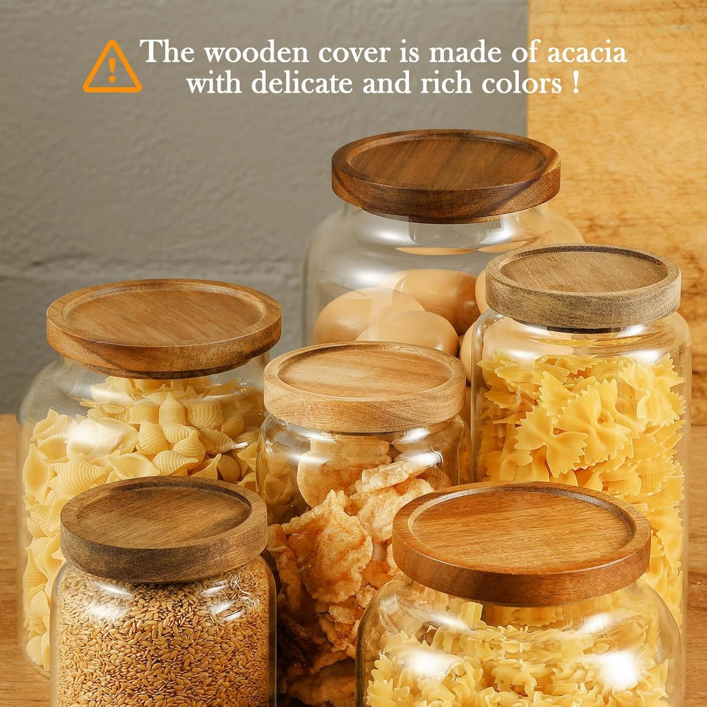 Labina Glass Storage Container Airtight Food Jars Kitchen Canister with Wood Lids, 20 Oz Wide Mouth Pantry Organization Glass Jar for Flour, Sugar, Cookie, Spagetti, Nuts and Candy (2 Pack)