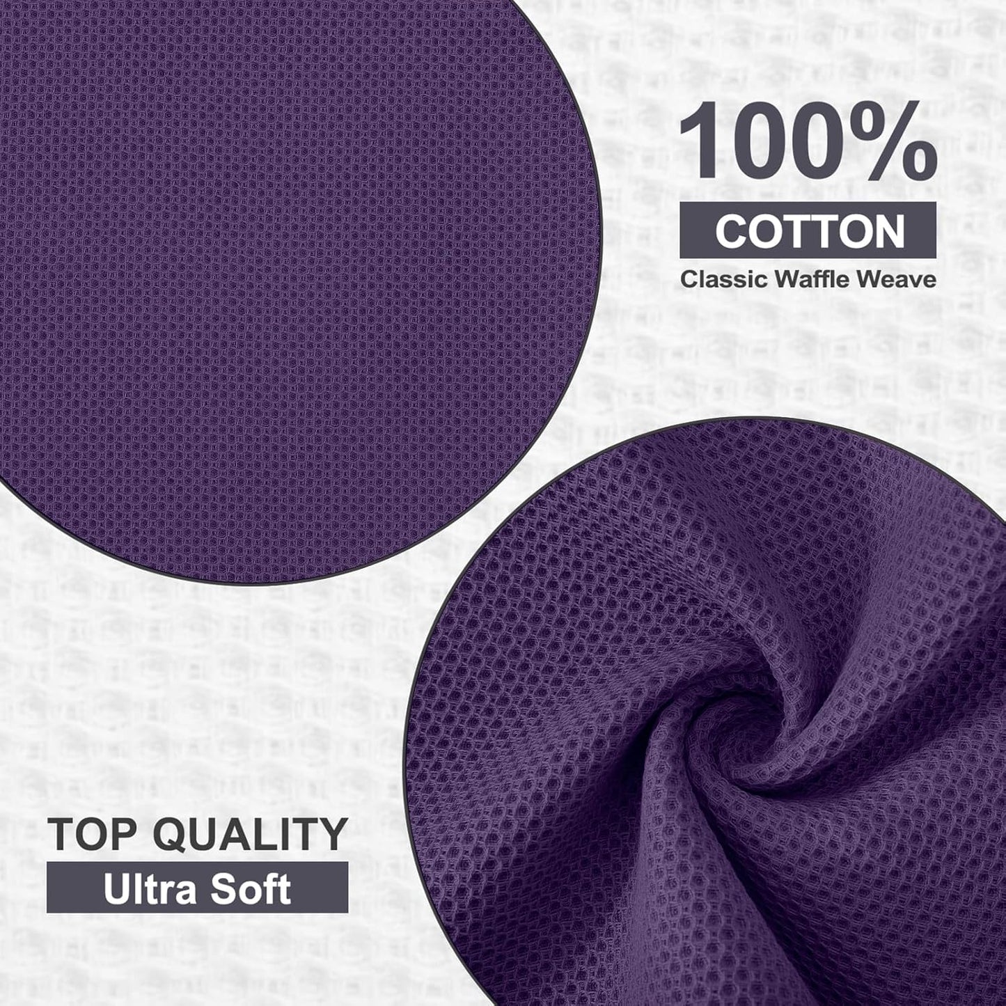 Kitinjoy 100% Cotton Kitchen Dish Cloths (12 X 12 Inches, Eggplant),6 Pack Waffle Weave Ultra Soft Absorbent Dish Towels for Drying Dishes Quick Drying Kitchen Towels Dish Rags