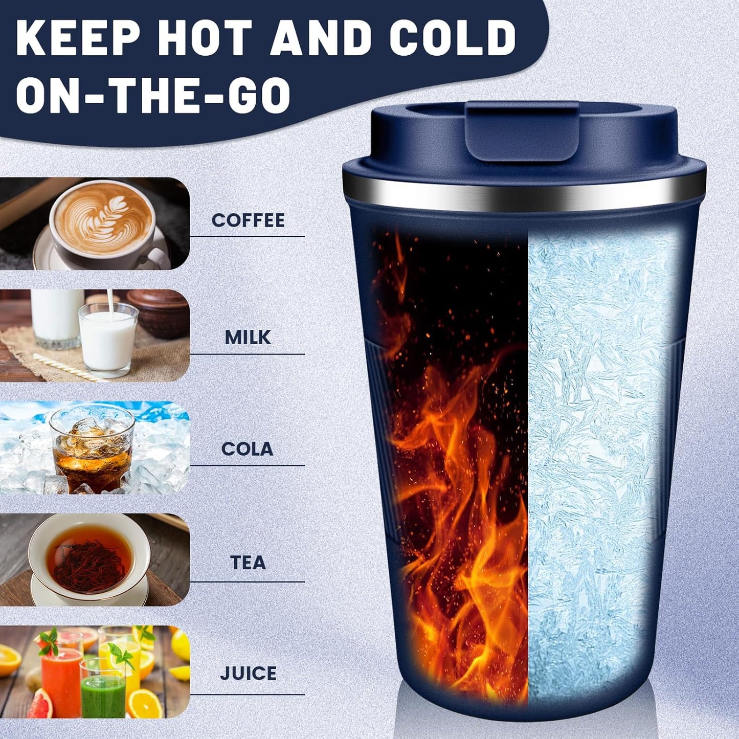 Insulated Coffee Tumblers with Flip Lid 12oz / 17oz, Stainless Steel Travel Coffee Mug Leak Proof, Vacuum Insulated Coffee Mug Reusable Cup, Keeps Cold and Hot for Coffee Tea