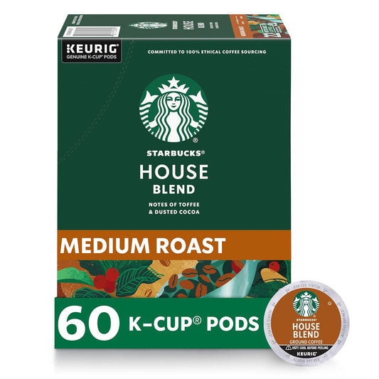 Starbucks K-Cup Coffee Pods, Medium Roast Coffee, House Blend for Keurig Brewers, 100% Arabica, 6 boxes (60 pods total)